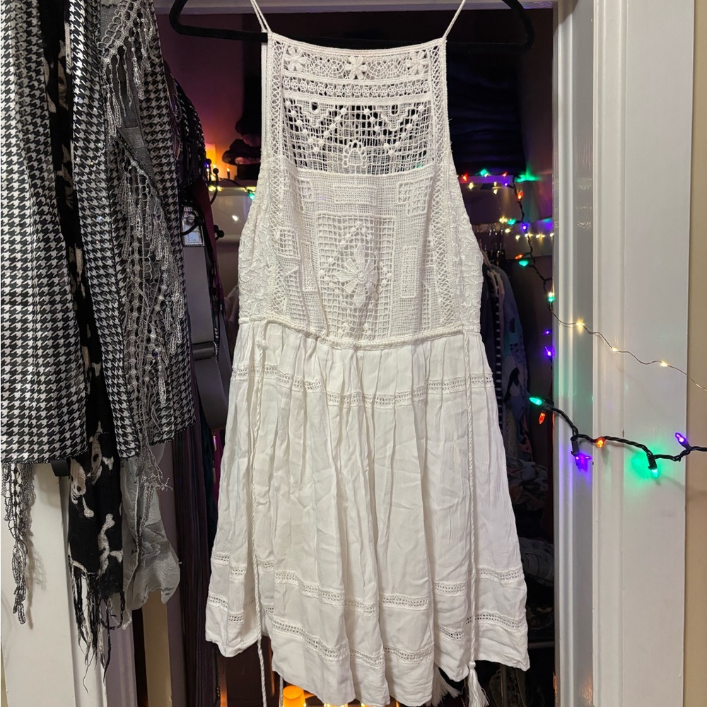 Free People White Crochet Mini Dress